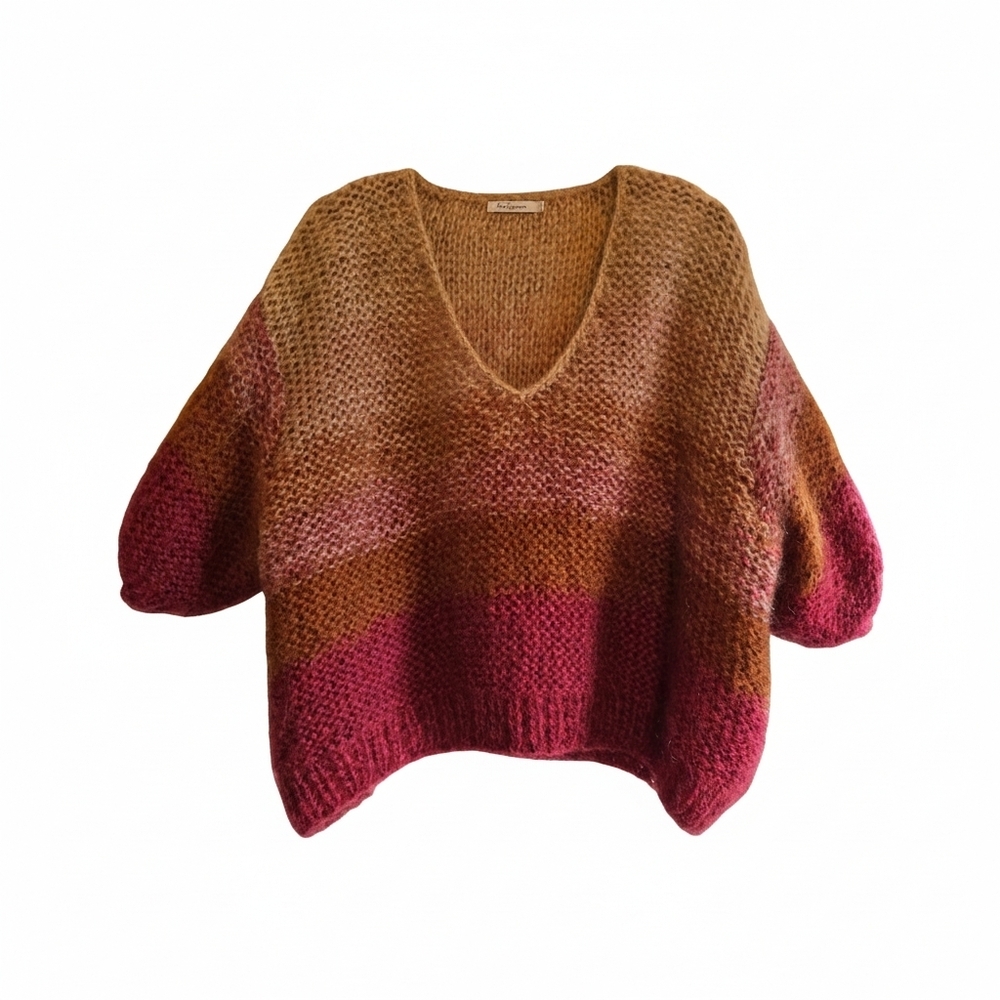Mes Demoiselles V-Neck Mohair Boho Ombre Sweater in Warm Tones Paris